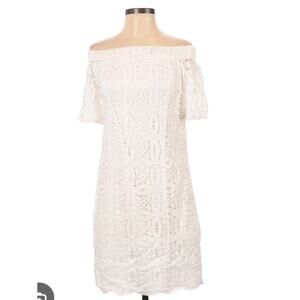Chicos Womens White Lace Off-Shoulder Sundress Short Sleeve Boho Size XL